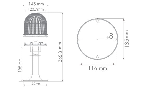 Heavy Duty Metal Die-Cast Strobe Power 5xLED Light Beacon With Protective Metal Cage , 85-250V AC/DC dimensions