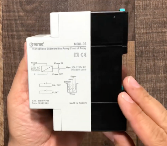 Simple and Compact DIN rail Mount Controller for Submersible single phase Pump, for deep well and tank water levels, MDK-03