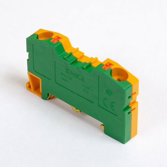 ONKA 10mm2 Earth - PE Spring Clamp / push-in type green / yellow terminal, DIN rail mount, 2-wire grey, 1020300