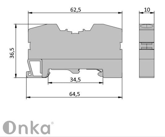 ONKA 10mm2 Earth - PE Spring Clamp / push-in type green / yellow terminal, DIN rail mount, 2-wire grey, 1020300