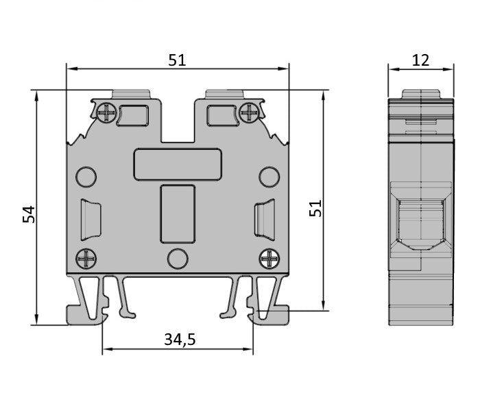 ONKA 16mm2 Screw Clamp type DIN rail terminal block 2-wires grey, 1010052