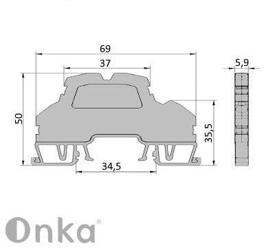 ONKA 2.5mm2, double level spring clamp (push-in) terminal block, DIN rail terminal 4-wires, grey, 1020379