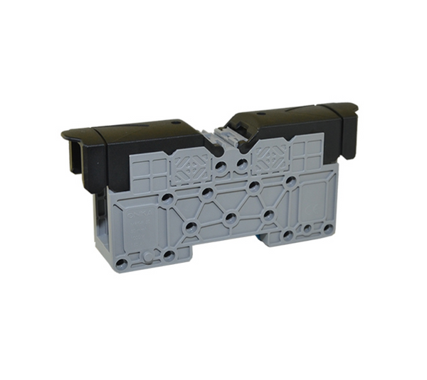 ONKA 240mm2 STUD terminal for M12 cable lugs, DIN rail mount with protective cover, black, BR-1030118