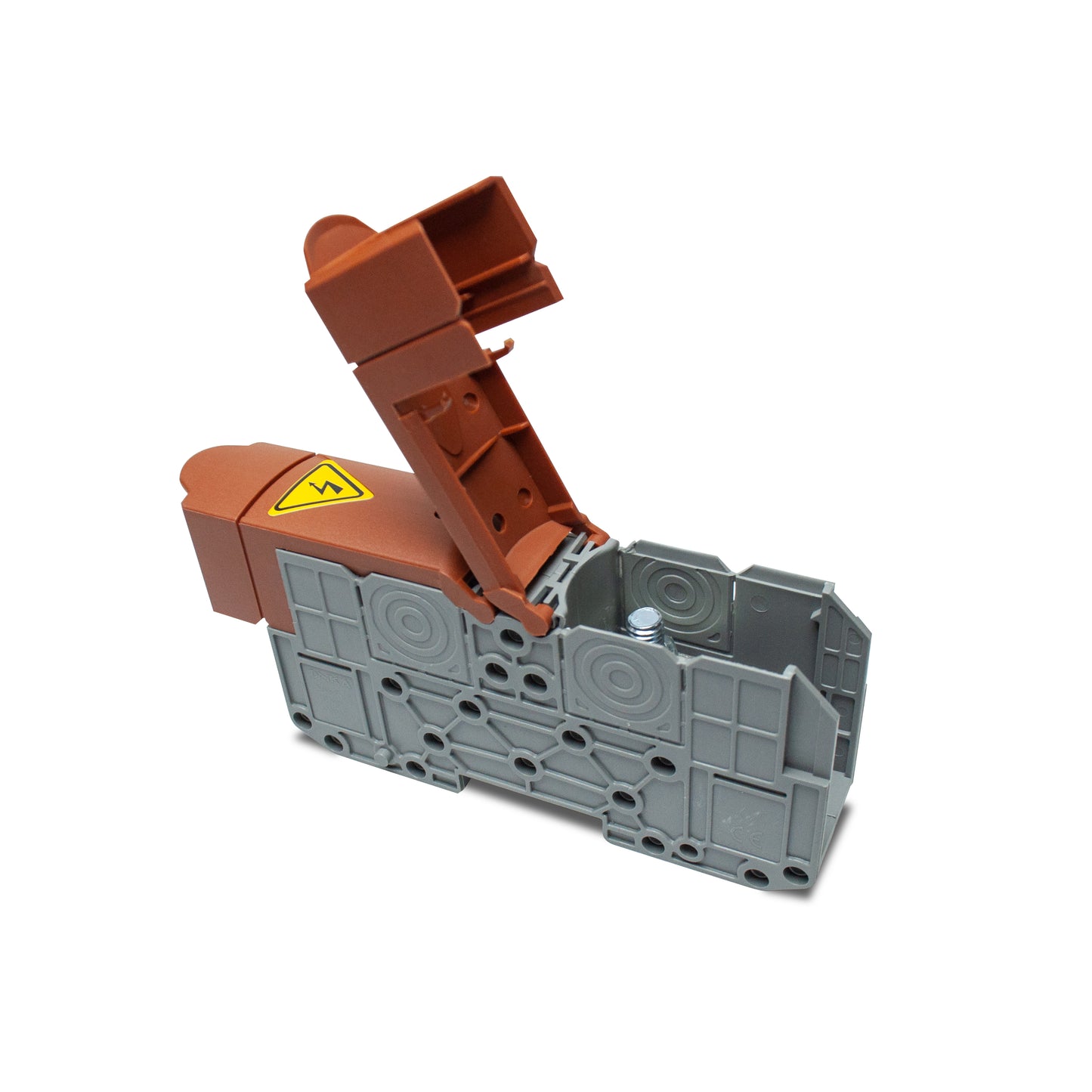 ONKA 240mm2 STUD terminal for M12 cable lugs, DIN rail mount with protective cover, brown, BR-1030120