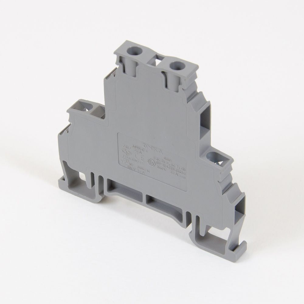 ONKA 4mm2, double level screw clamp terminal block, DIN rail terminal 4-wires, grey, 1010368