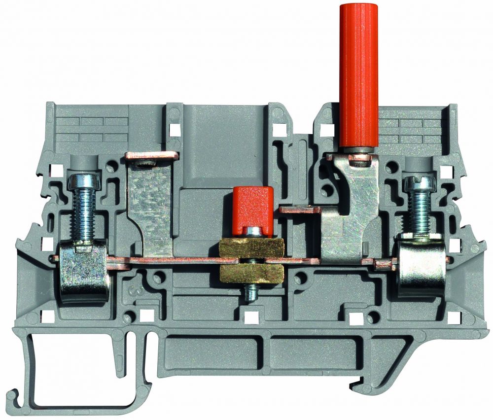 ONKA 6mm2 Screw Clamp terminal block with test terminal, DIN rail mount, 2-wires grey, 1010213