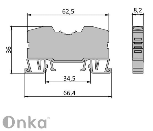 ONKA 6mm2 Spring Clamp / push-in type DIN rail terminal, DIN rail, 2-wires blue, 1020037