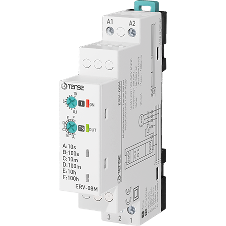 ON Delay, DIN Rail Mount Timer Relay, 12→240V AC/DC, NO-NC Output, SPDT, Single Function, ERV-08M, TENSE