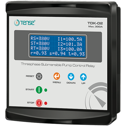 Panel Mount Submersible 3 ph Well Pump Controller, for deep well and tank water levels, 3 CTs included, TDK-02 