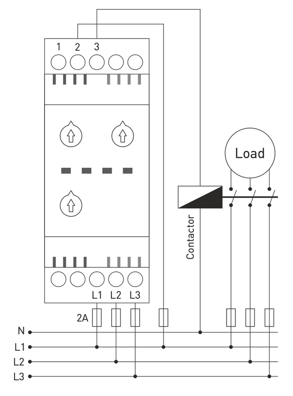 Phase Failure, Asymmetry and Under / Over Voltage Monitoring Relay, 3 Phase Fail Relay, DIN rail mount, SPDT, FKT-06F, TENSE connection diagram