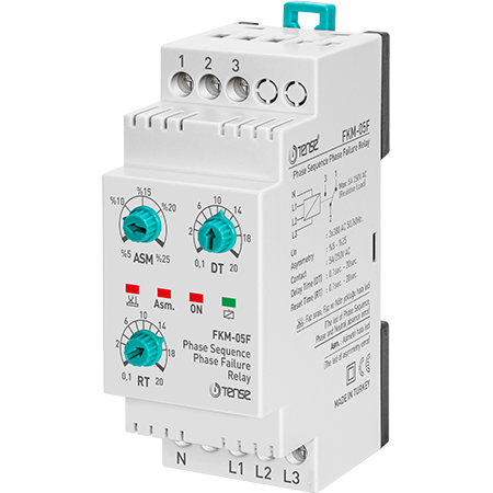 Phase / Neutral Failure, Asymmetry and Under / Over Voltage Monitoring Relay, 3 Phase Fail Relay, DIN rail mount, SPDT, FKM-05F, TENSE