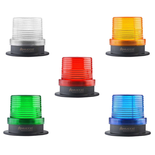 12-24V AC/DC Green Blue Yellow / Amber Universal LED beacon warning light with buzzer / sounder, ø90mm, IP65