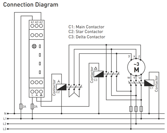 Star Delta Timer Relay, 150→260VAC and 24V AC/DC, with LED Indicators, Motor Soft Start Relay, ERV-YU, TENSE