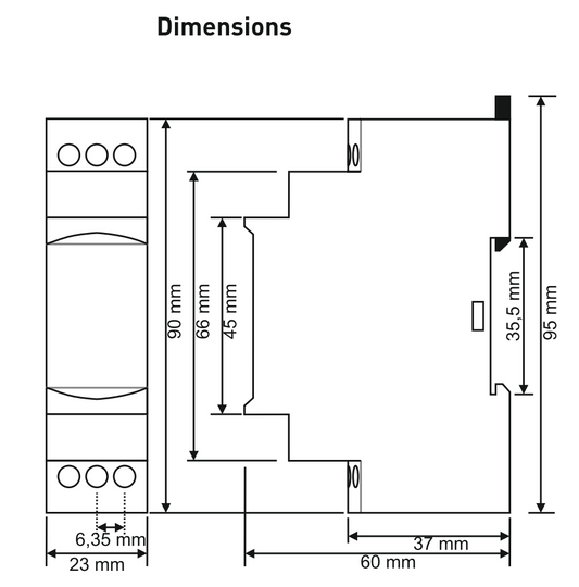 Simple And Compact Phase Failure Monitoring Relay, 3 Phase Sequence Relay, DIN rail mount, SPDT, FKV-03N, TENSE dimensions