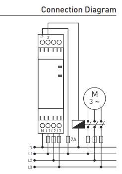 Simple Phase Failure, Asymmetry Monitoring Relay, 3 Phase Sequence Relay, DIN rail mount, SPDT, FKV-03F, TENSE connection diagram