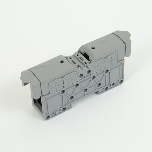 ONKA 25mm2 / 50mm2 STUD terminal block for M8 cable lugs, DIN rail mount with protective cover, grey, 1030031, 1030002