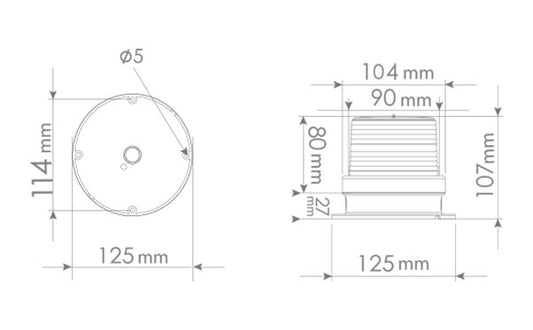 Yellow Flashing / Steady / Rotary / Strobe LED beacon warning light with buzzer / sounder, ø90mm, IP65, 12-24V AC/DC, SNT-910 dimensions