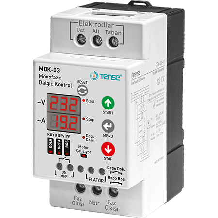 Simple and Compact DIN rail Mount Controller for Submersible single phase Pump, for deep well and tank water levels, MDK-03